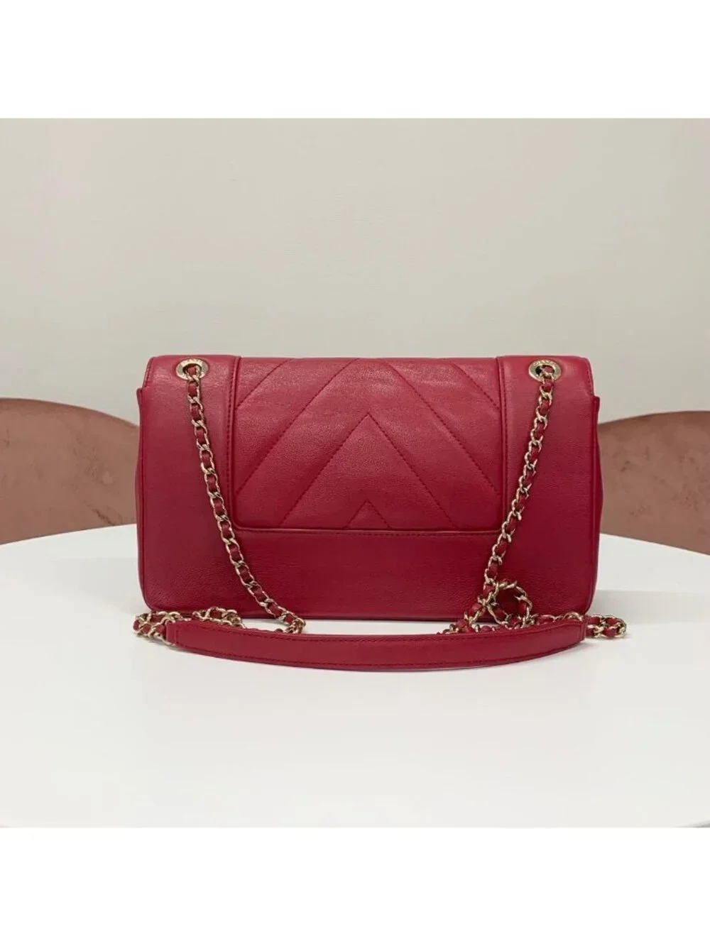 Chanel V Stitch Lambskin Turnlock Shoulder Bag